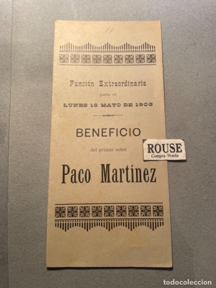 Cat&aacute;logos de M&uacute;sica: ANTIGUO PROGRAMA - EL DORADO - TEATRO DE CATALU&Ntilde;A 1903 BENEFICIO DEL PRIMER ACTOR PACO MARTINEZ