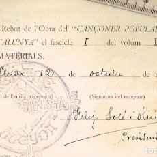 Catálogos de Música: 1926 OBRA DEL ”CANÇONER POPULAR DE CATALUNYA” CENTRE EXCURSIONISTA LLEYDA FELIP SOLÉ I OLIVÉ