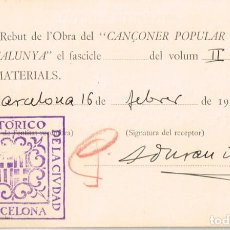 Catálogos de Música: 1929 OBRA DEL CANÇONER POPULAR DE CATALUNYA, BCN ARCHIVO HISTÓRICO DE LA CIUDAD A. DURAN I SAMPERE