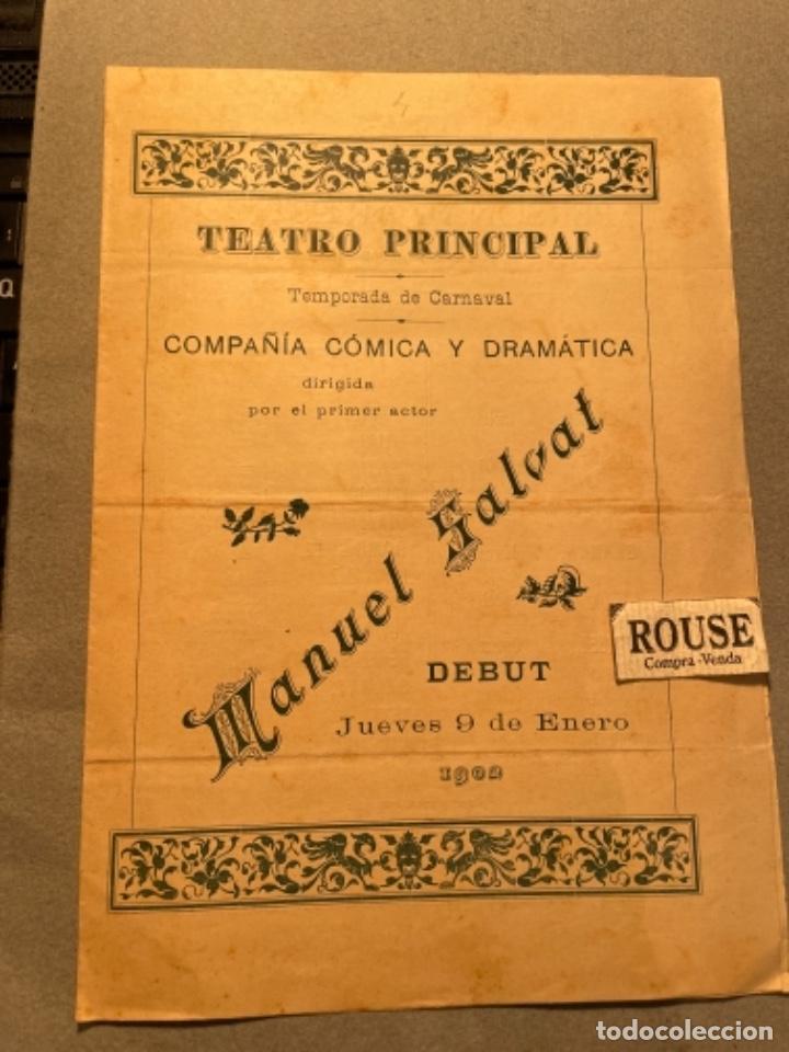 Catalogues de Musique: ANTIGUO PROGRAMA - TEATRO PRINCIPAL TEMPORADA CARNAVAL 1902 COMPA&Ntilde;IA C&Oacute;MICA Y DRAMATICA MANUEL SALV