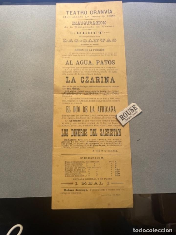 Catalogues de Musique: ANTIGUO CARTEL / PROGRAMA TEATRO GRANVIA HOY SABADO 1&ordm; JUNIO 1895 -INAGURACION 32X11 CM.