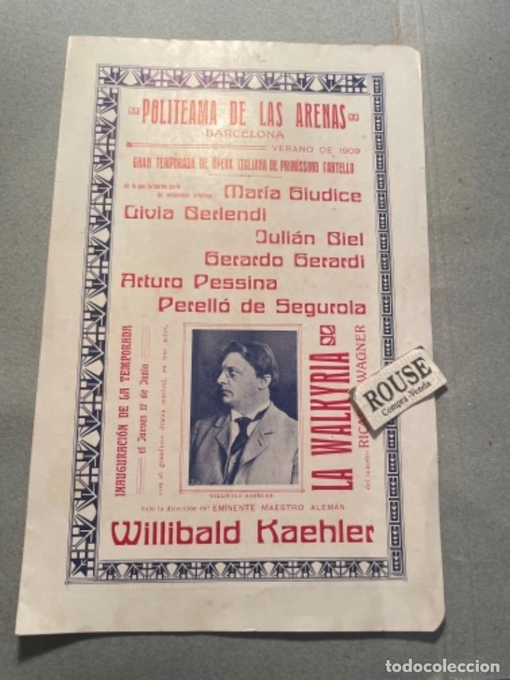 Catalogues de Musique: ANTIGUO PROGRAMA DE TEATRO - POLITEMA DE LAS ARENAS BARCELONA 1909 OPERA ITALIANA MARIA GIUDICE ,LIV