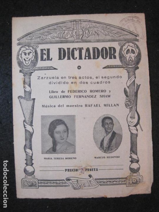Catalogues de Musique: EL DICTADOR-MARIA TERESA MORENO-MARCOS REDONDO-VER FOTOS-(K-4949)