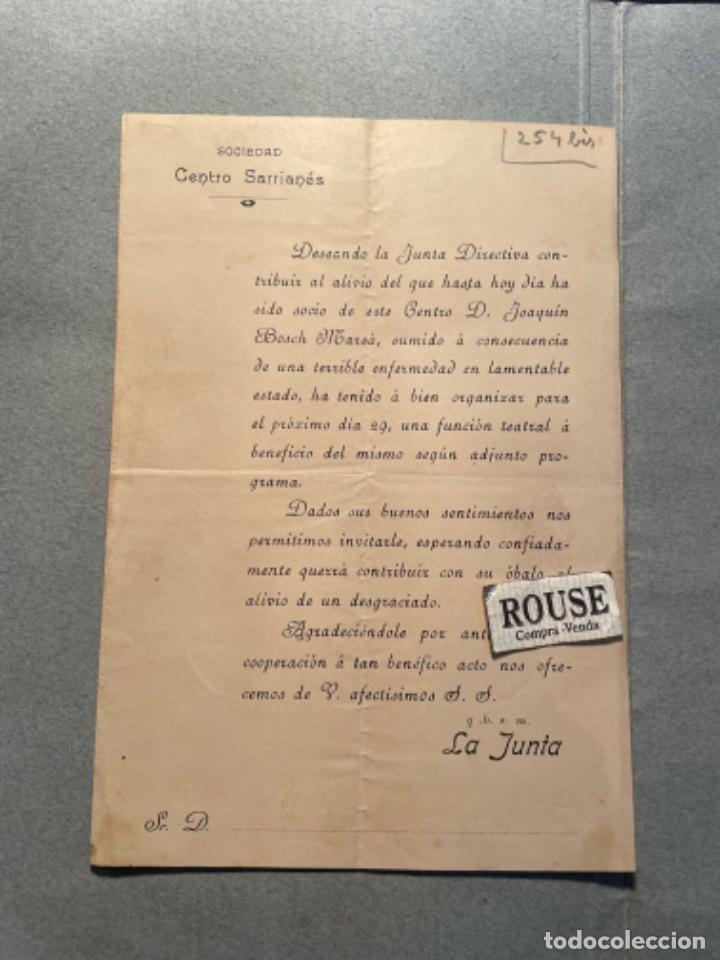 Catalogues de Musique: ANTIGUO PROGRAMA SOCIEDAD CENTRO SARRIAN&Eacute;S 29 JULIO 1906 A BENEFICIO DE D. JOAQUIN BOSCH MARS&Aacute; 21X