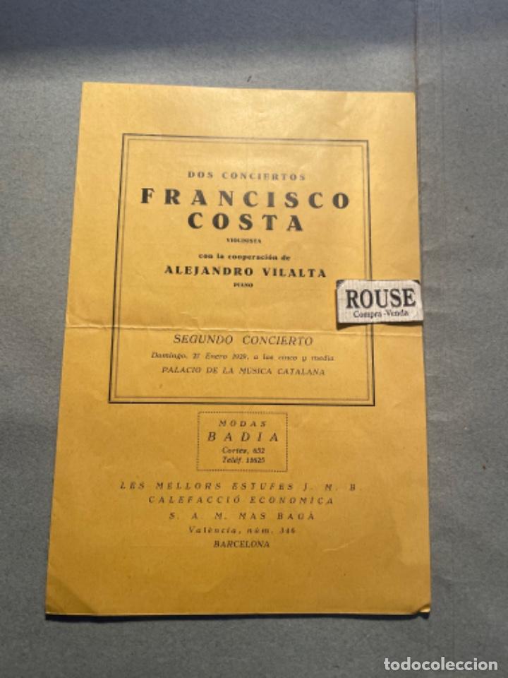 Cat&aacute;logos de M&uacute;sica: ANTIGUO PROGRAMA DE MUSICA - DOS CONCIERTOS FRANCISCO COSTA VIOLINISTA COOP. ALEJANDRO VILALTA 1929