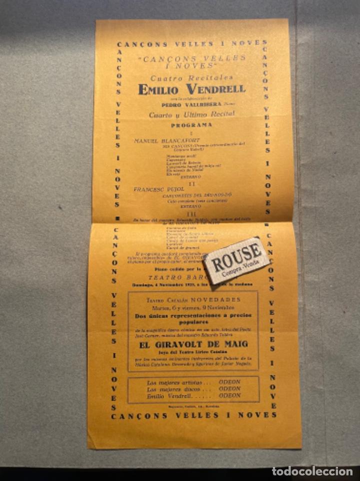 Cat&aacute;logos de M&uacute;sica: ANTIGUO CARTEL - PROGRAMA ''CAN&Ccedil;ONS VELLES I NOVES'' CUATRO RECITALES EMILIO VENDRELL 4 NOV. 1928 TE