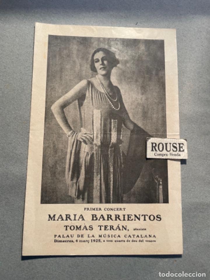 Cat&aacute;logos de M&uacute;sica: ANTIGUO PROGRAMA DE MUSICA PRIMER CONCERT MARIA BARRIENTOS , TOMAS TER&Aacute;N 1925 PALAU DE LA MUSICA C