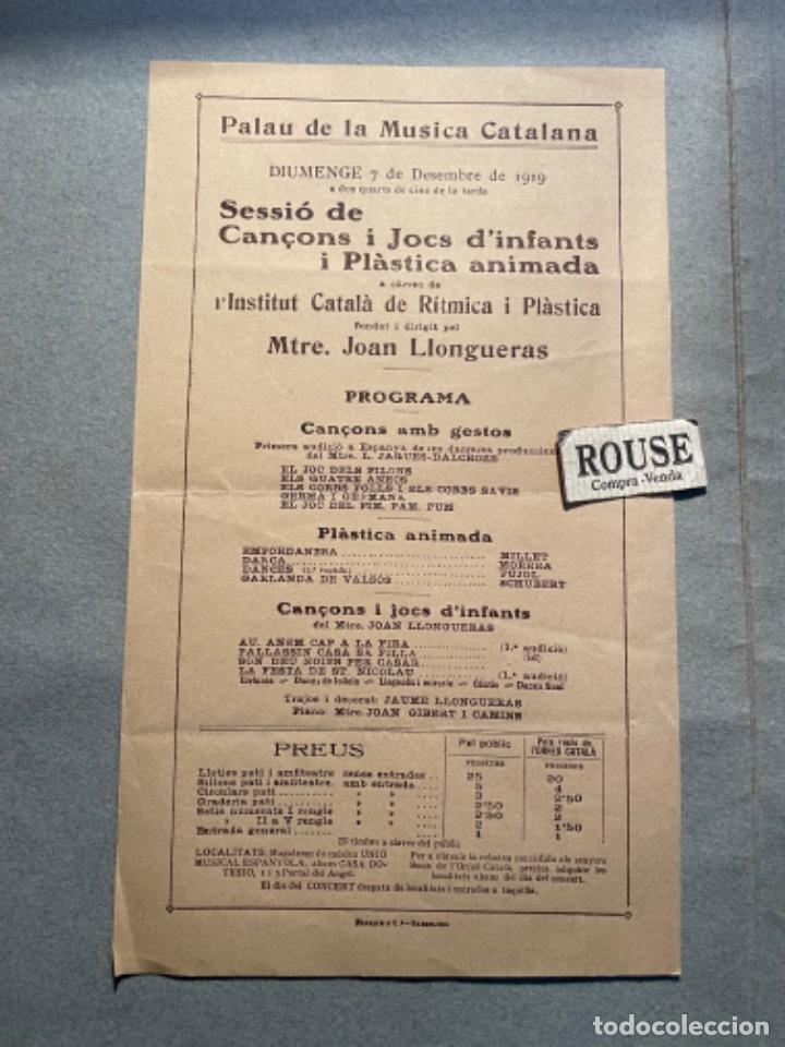 Cat&aacute;logos de M&uacute;sica: ANTIGUO PROGRAMA /CARTEL DE MUSICA 1919 MTRE JOAN LLONGUERAS - SESSI&Oacute; DE CAN&Ccedil;ONS I JOCS D'INFANTS I