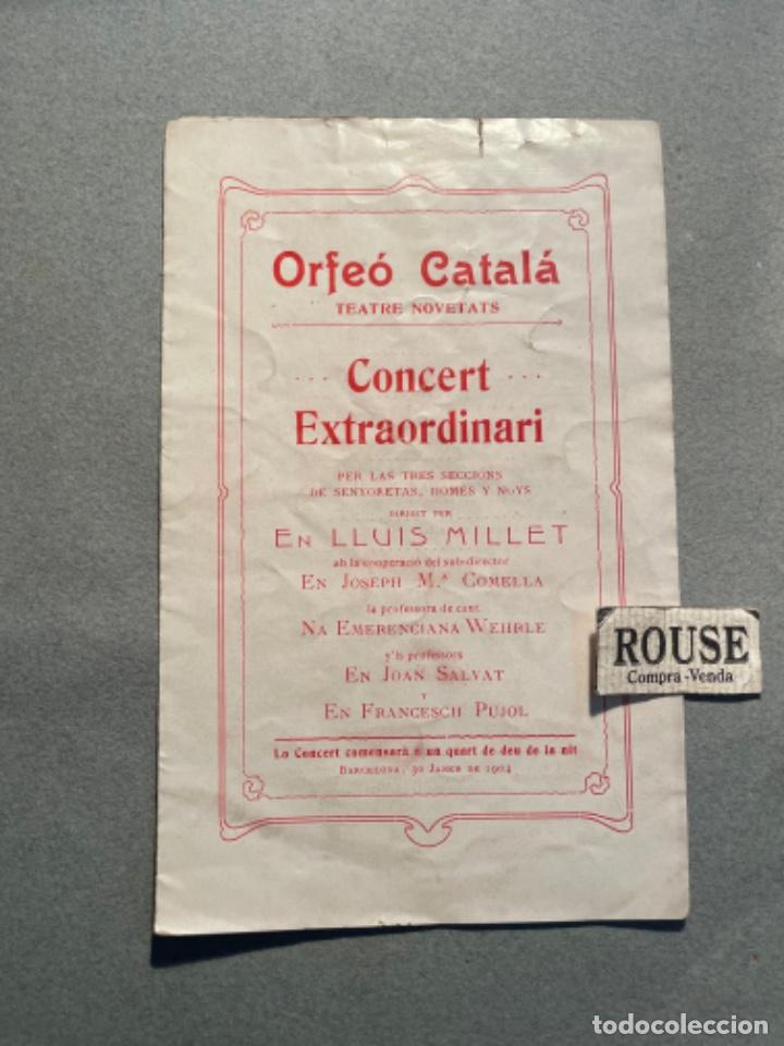 Cat&aacute;logos de M&uacute;sica: ANTIGUO PROGRAMA DE MUSICA - 1904 ORFE&Oacute; CATAL&Agrave; - TEATRE NOVETATS CONCERT EXTRAORDINARI DIRC. LLUIS