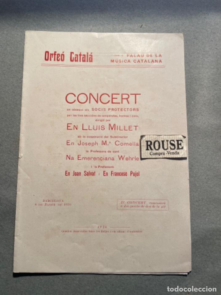 Cat&aacute;logos de M&uacute;sica: ANTIGUO PROGRAMA DE MUSICA - 1910 ORFE&Oacute; CATAL&Agrave; - PALAU DE LA MUSICA CATALANA