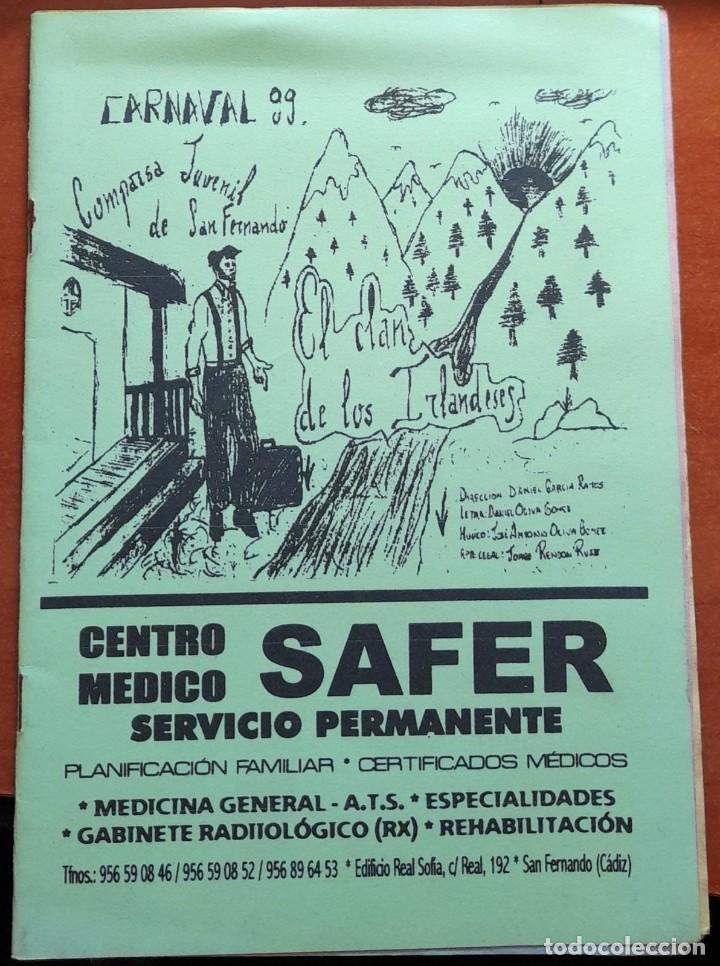 Cat&aacute;logos de M&uacute;sica: CARNAVAL DE C&Aacute;DIZ, CANCIONERO O LIBRETO DE LA COMPARSA EL CLAN DE LOS IRLANDESES,1999