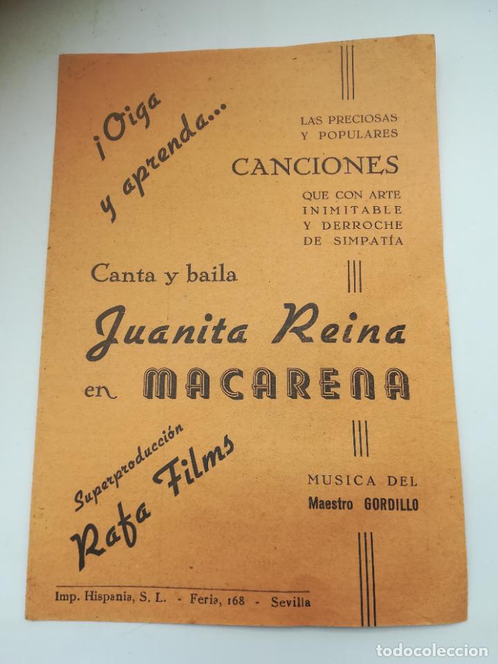 Catalogues de Musique: CANCIONERO. JUANITA REINA EN MACARENA. MAESTRO GORDILLO. A&Ntilde;OS 40. VER INTERIOR