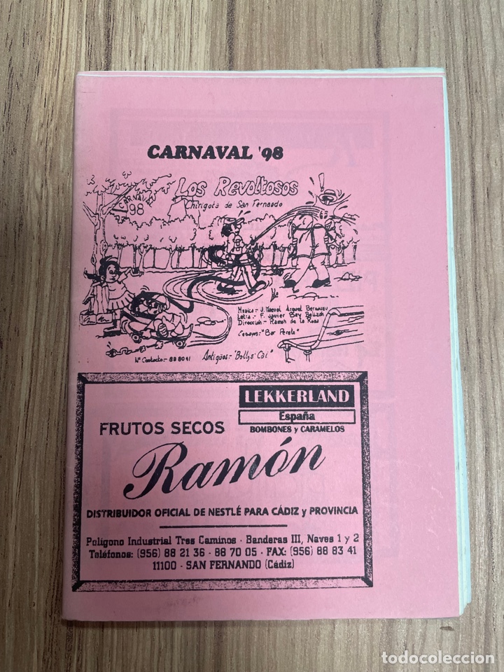 Cat&aacute;logos de M&uacute;sica: Carnaval C&aacute;diz 1998 libreto de la chirigota Los revoltosos, de San Fernando