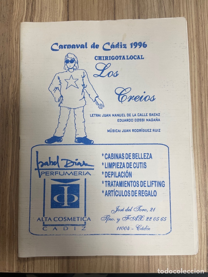 Cat&aacute;logos de M&uacute;sica: Carnaval C&aacute;diz 1996 libreto de la chirigota de Cadiz LOS CREIOS