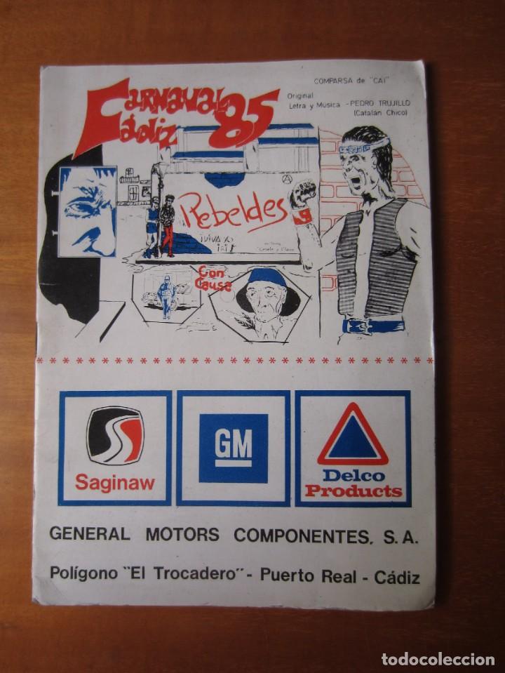 Cat&aacute;logos de M&uacute;sica: Rebeldes con Causa (Pedro Trujillo Catalan Chico) Libreto (Carnaval de Cadiz 1985)