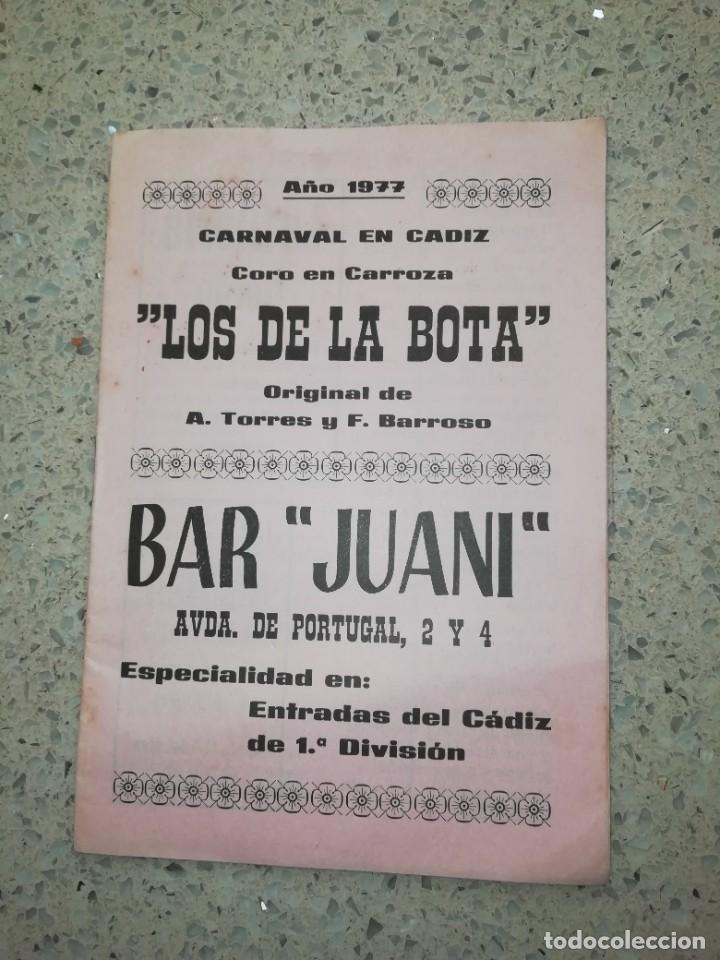 Cat&aacute;logos de M&uacute;sica: Carnaval de C&aacute;diz libreto coro los de la bota coro en carroza 1977