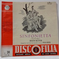 Catálogos de Música: DISCOFILIA NOVIEMBRE 1958. SINFONIETTA EN RE MAYOR.Nº 31.. Lote 313519598