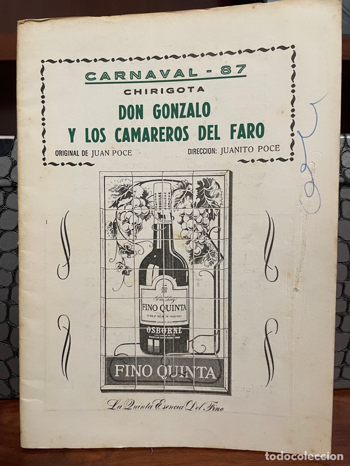 Catalogues de Musique: Carnaval C&aacute;diz 1987 libreto chirigota Don Gonzalo y los camareros del faro