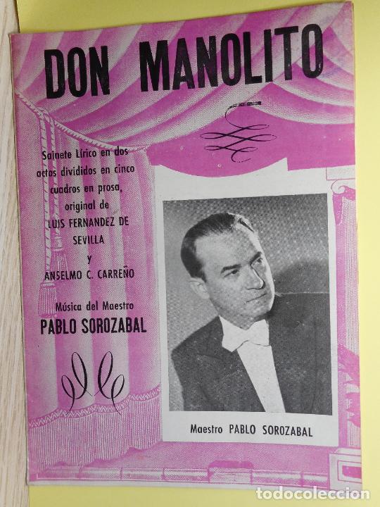 Catalogues de Musique: DON MANOLITO.SAINETE.SOLOZABAL.PEDRO TEROL.ENRIQUETA SERRANO.JOSEFINA CANALES.ANTON NAVARRO