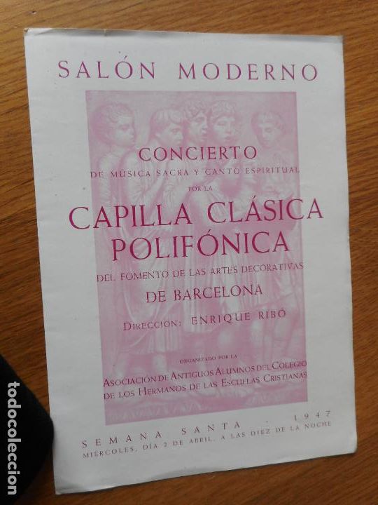 Cat&aacute;logos de M&uacute;sica: CONCIERTO CAPILLA CLASICA POLIFONICA BARCELONA 1947.ENRIQUE RIB&Oacute;.PURA GOMEZ.MARIA BLASCO-PIANO