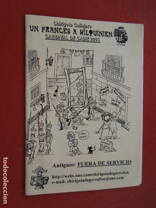 Cat&aacute;logos de M&uacute;sica: C&Aacute;DIZ - CARNAVAL 2003 - UN FRANC&Eacute;S A MILQUINIEN - CHIRIGOTA CALLEJERA - LIBRETO.