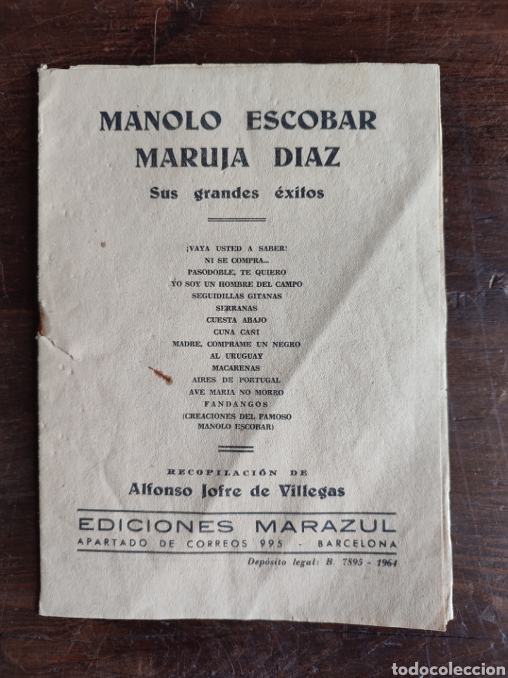 Catalogues de Musique: Cancionero Manolo Escobar Maruja D&iacute;az,1964