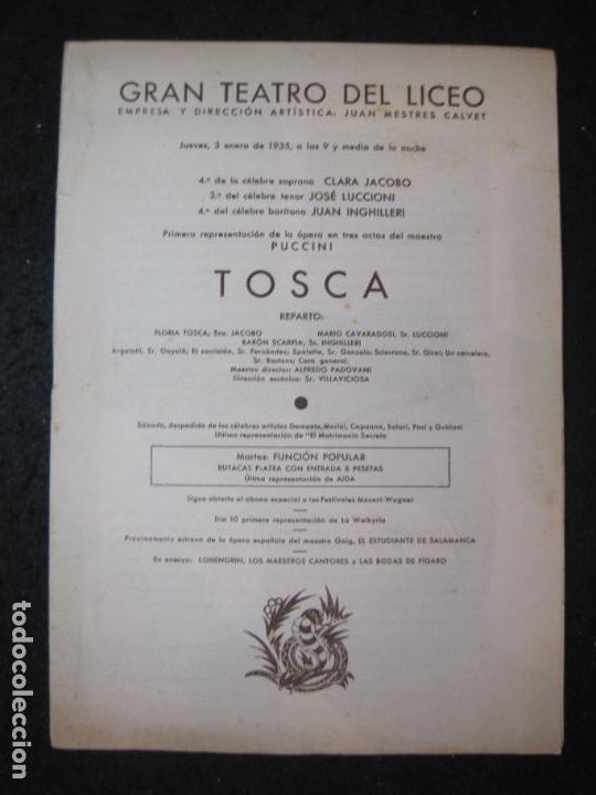 Catalogues de Musique: BARCELONA-GRAN TEATRO DEL LICEO-TOSCA-PROGRAMA-VER FOTOS-(K-6333)
