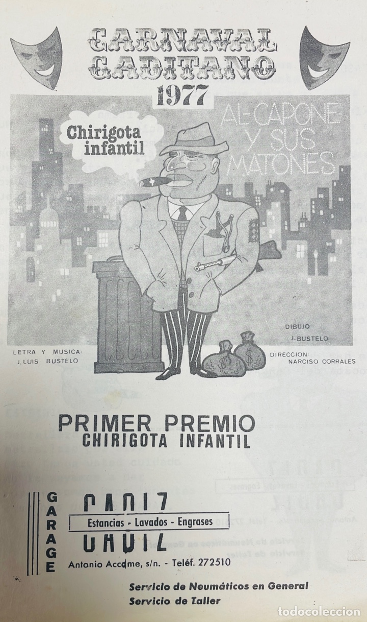 Catalogues de Musique: Carnaval C&aacute;diz 1977 libreto de la chirigota infantil LOS MATONES DE AL CAPONE de Bustelo