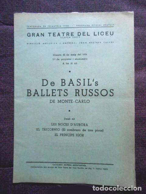 Cat&aacute;logos de M&uacute;sica: LICEU - DE BASIL'S BALLETS RUSSOS DE MONTE-CARLO - 26-5-1936