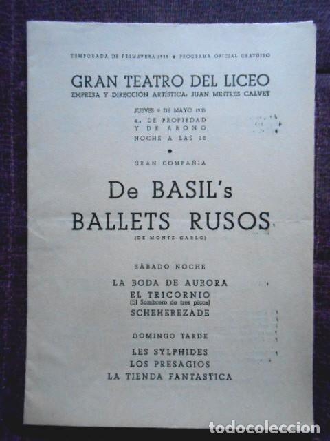 Cat&aacute;logos de M&uacute;sica: LICEO - DE BASIL'S BALLETS RUSOS DE MONTE-CARLO - 9-5-1935