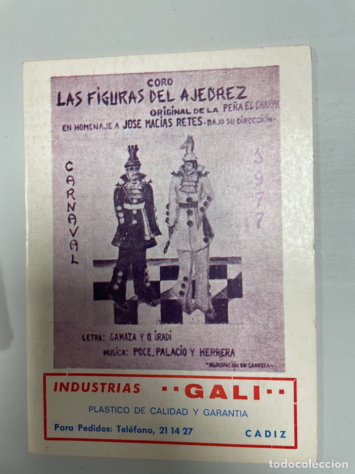 Cat&aacute;logos de M&uacute;sica: Carnaval C&aacute;diz 1977 libreto del coro Las figuras del ajedrez