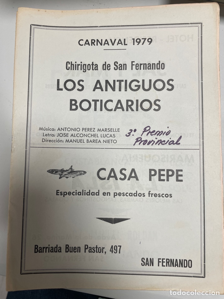 Cat&aacute;logos de M&uacute;sica: Carnaval C&aacute;diz 1979 libreto Chirigota Los antiguos boticarios