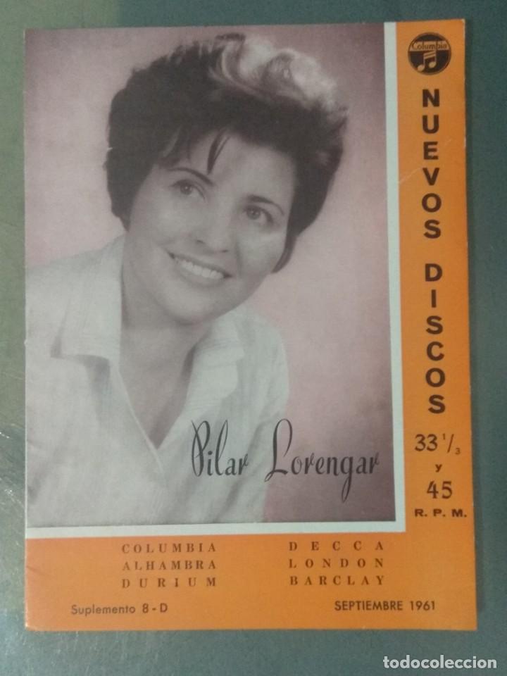 Cat&aacute;logos de M&uacute;sica: CATALOGO NUEVOS DISCOS SEPTIEMBRE 1961. SUPLEMENTO 8-D. PILAR LORENGAR.