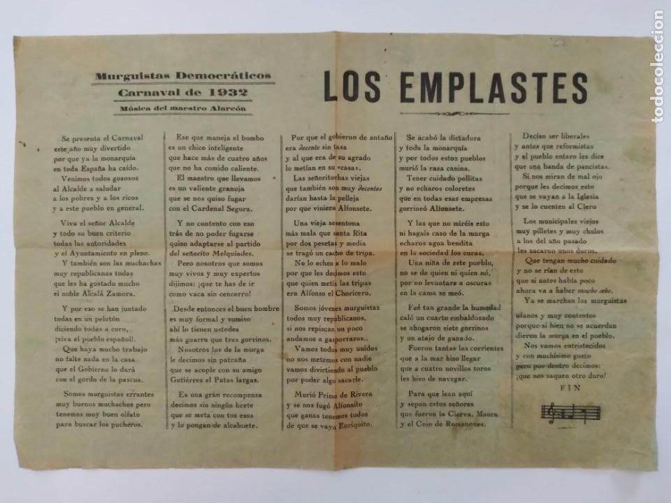 Cat&aacute;logos de M&uacute;sica: LOS EMPLASTES MURGUISTAS DEMOCRATICOS CARNAVAL DE 1932 MUSICA MAESTRO ALARCON RV