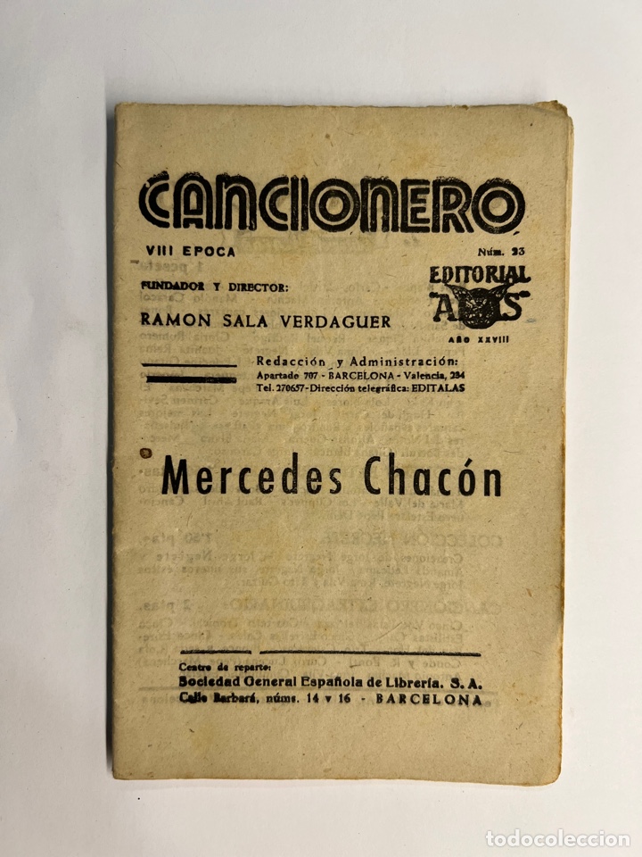 Catalogues de Musique: MERCEDES CHACON, Cancionero Editorial Alas No.23, (h.1950?) Sin cubiertas&hellip;
