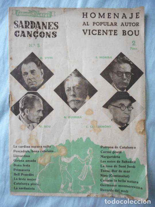 Cat&aacute;logos de M&uacute;sica: ANTIGUO CANCIONERO SARDANAS Y CANCIONES HOMENAJE A VICENTE BOU ALAS N&ordm; 5 BARCELONA