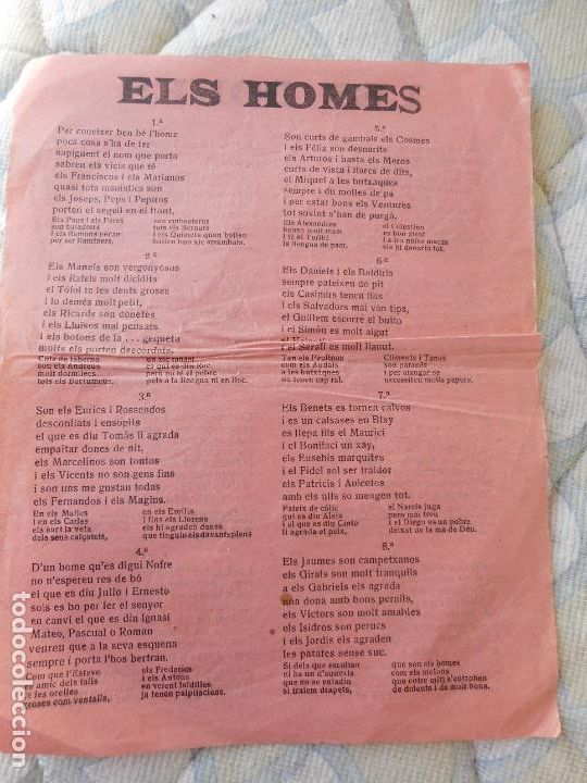 Cat&aacute;logos de M&uacute;sica: ANTIGUA LETRILLA EN CATALAN. LES DONES ELS HOMES