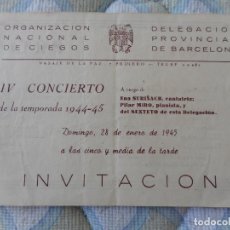 Catálogos de Música: INVITACION PROGRAMA CONCIERTO ONCE BARCELONA 1945. ENA SURIÑACH. PILAR MIRO PIANO.. Lote 353583003