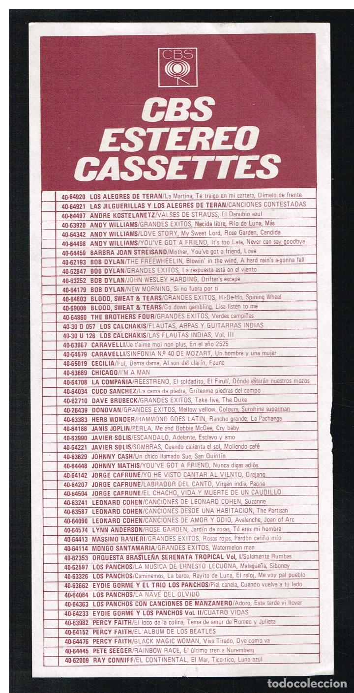 Cat&aacute;logos de m&uacute;sica: CBS - LISTA ESTEREO CASSETTES - Foto 1