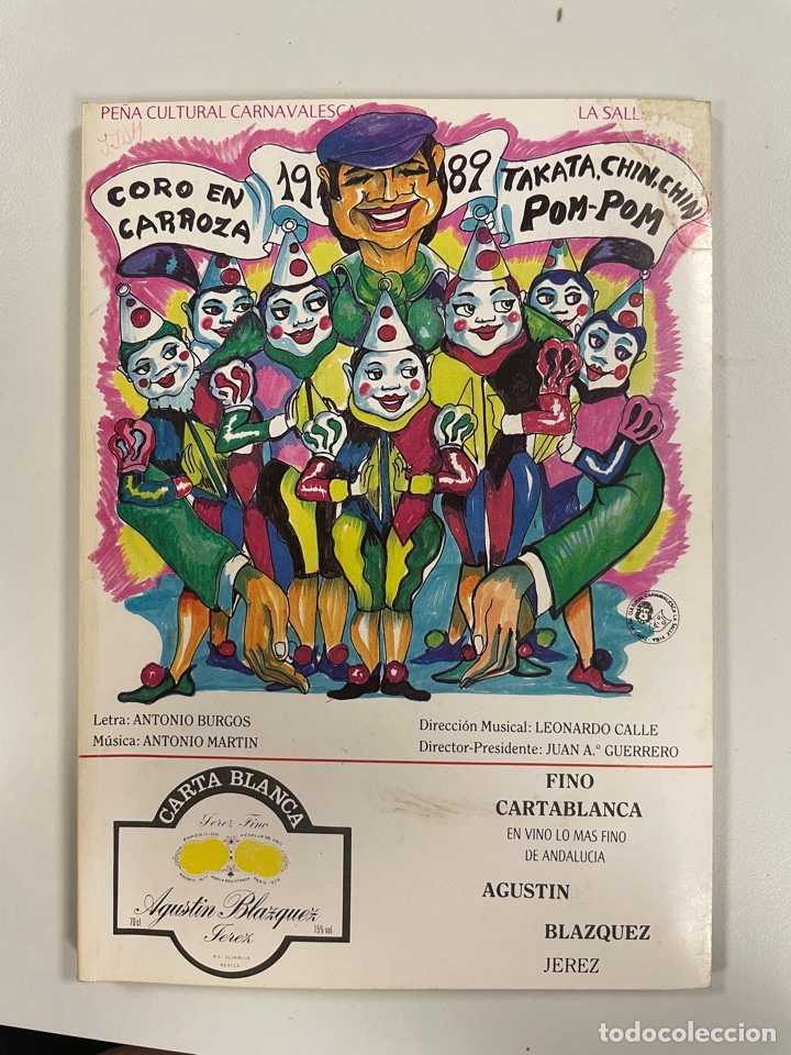 Cat&aacute;logos de M&uacute;sica: Carnaval C&aacute;diz 1989 libreto del coro de la vi&ntilde;a TAKATA CHIN CHIN POM POM