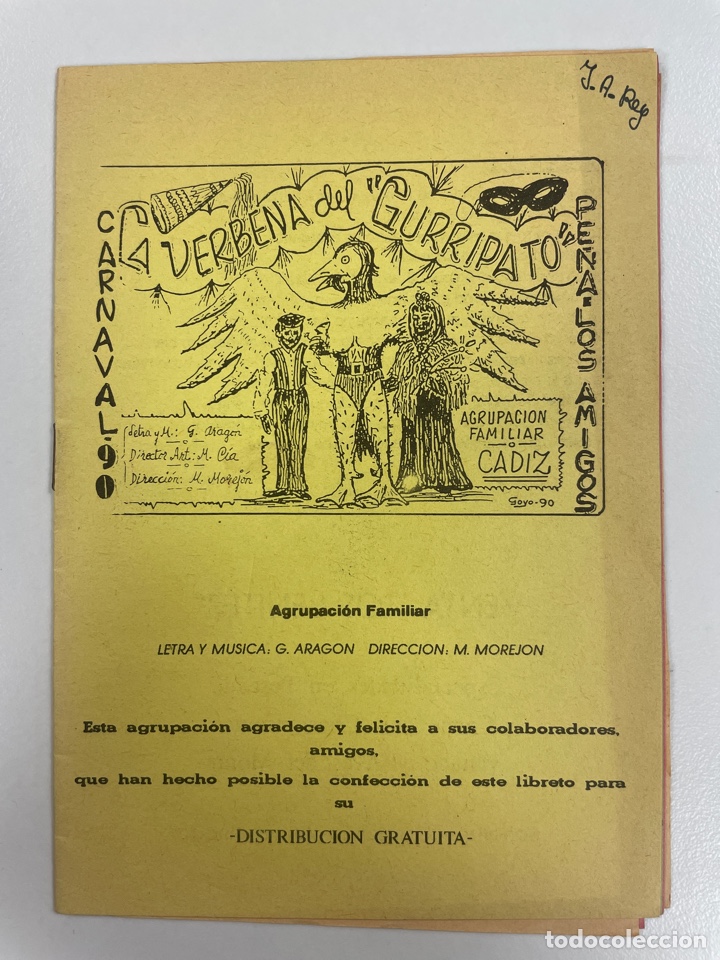Cat&aacute;logos de M&uacute;sica: Carnaval C&aacute;diz 1990 libreto chirigota callejera La verbena del Gurripato