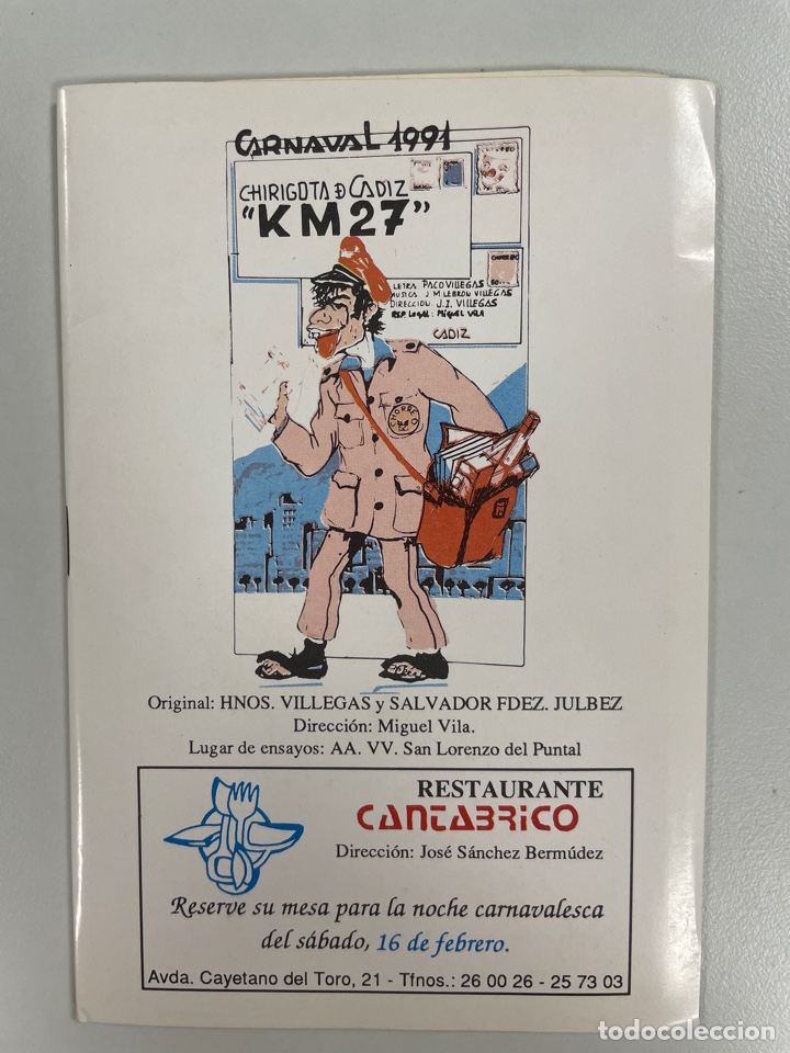 Cat&aacute;logos de M&uacute;sica: Carnaval C&aacute;diz 1991 libreto Chirigota KM 27