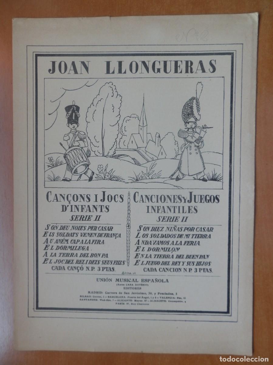 Cat&aacute;logos de M&uacute;sica: JOAN LLONGUERAS CAN&Ccedil;ONS I JOCS D&Iacute;NFANTS. ELS SOLDATS V&Eacute;NEN DE FRAN&Ccedil;A. UNION MUSICAL.