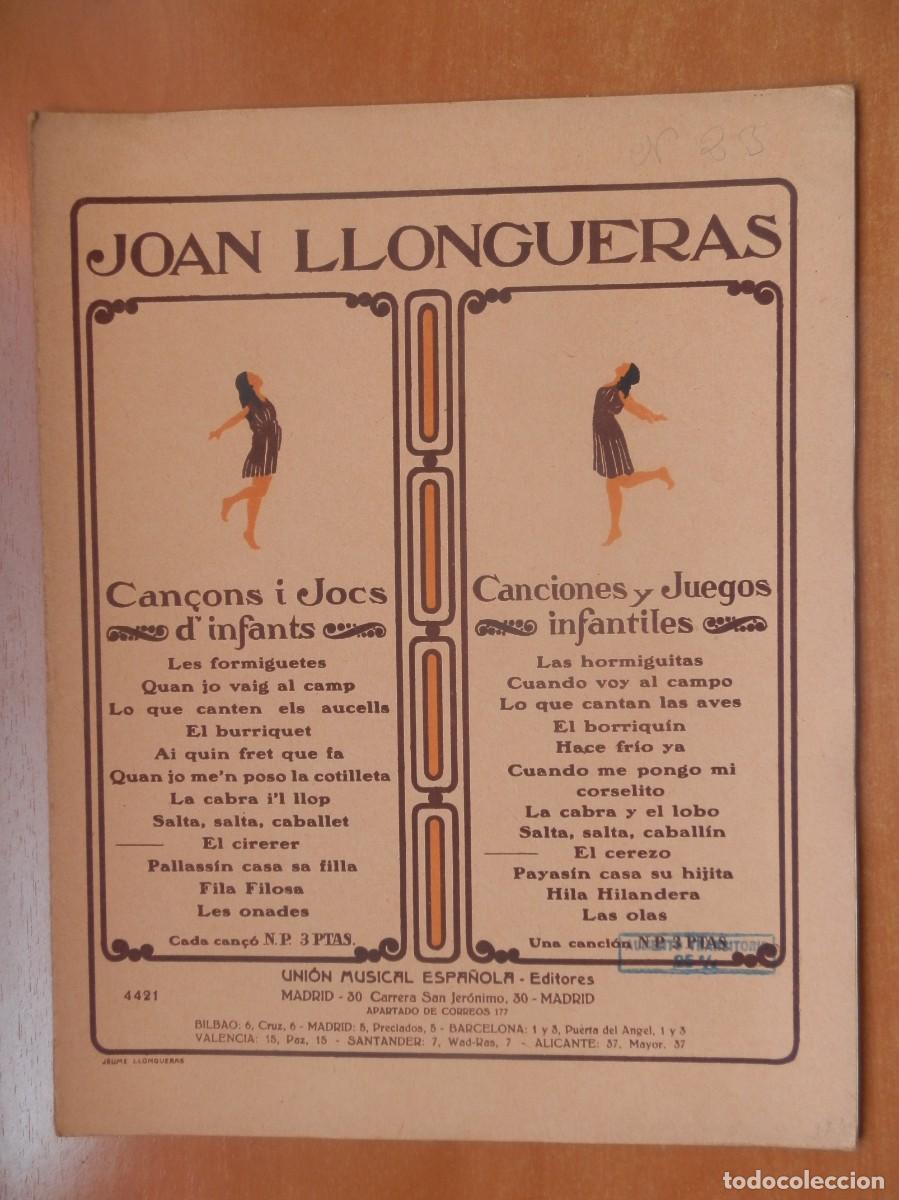 Catalogues de Musique: JOAN LLONGUERAS CAN&Ccedil;ONS I JOCS D&Iacute;NFANTS. LA CABRA I&acute;L LLOP. UNION MUSICAL.