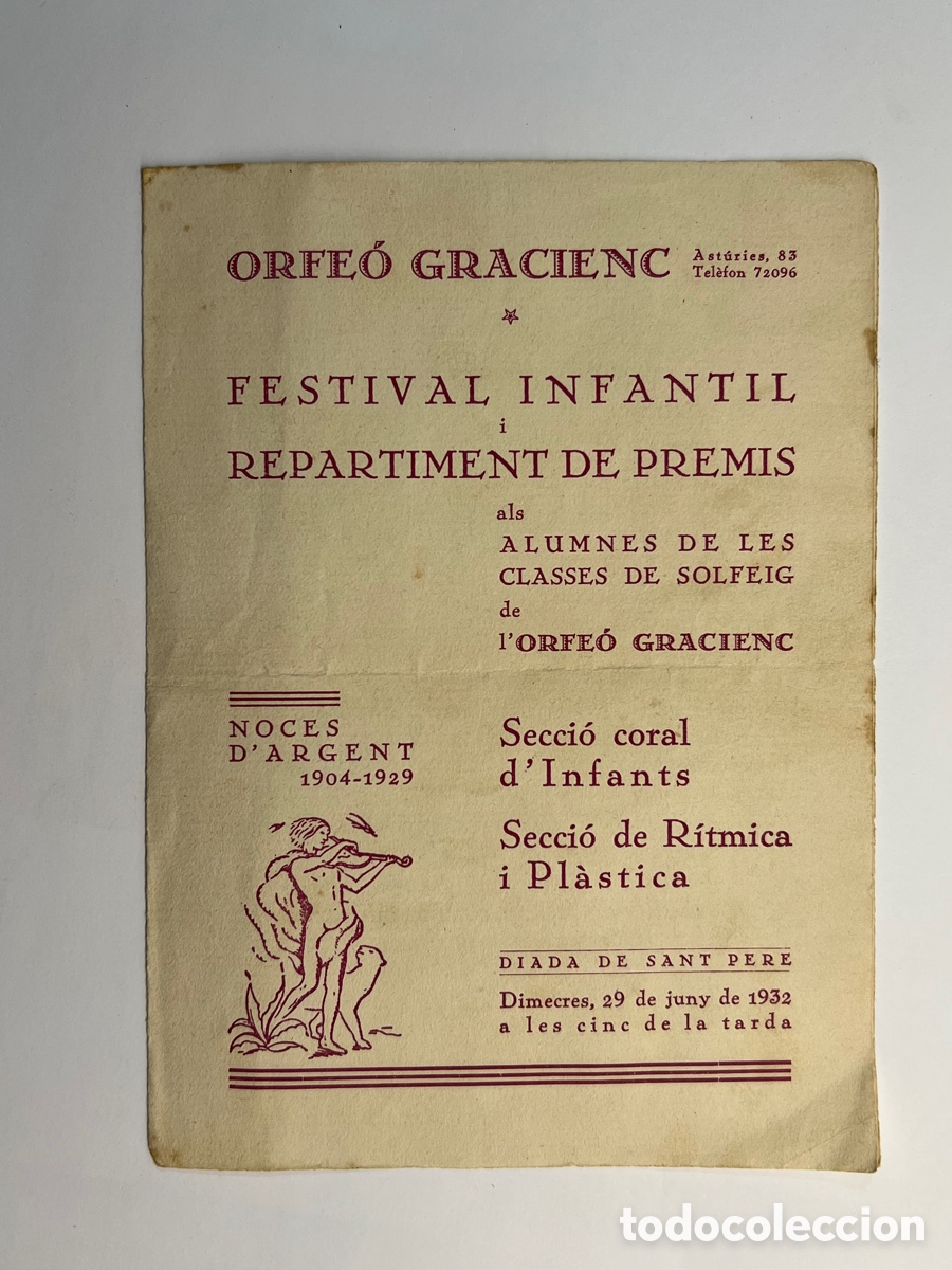 Catalogues de Musique: BARCELONA. ORFEO GRACIENC. FESTIVAL INFANTIL Y REPARTIMENT DE PREMIS (a.1932)
