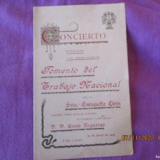 Catálogos de Música: AÑO 1902 CONCIERTO DEDICADO A LOS SEÑORES SOCIOS DEL FOMENTO DEL TRABAJO NACIONAL.................... Lote 373780884