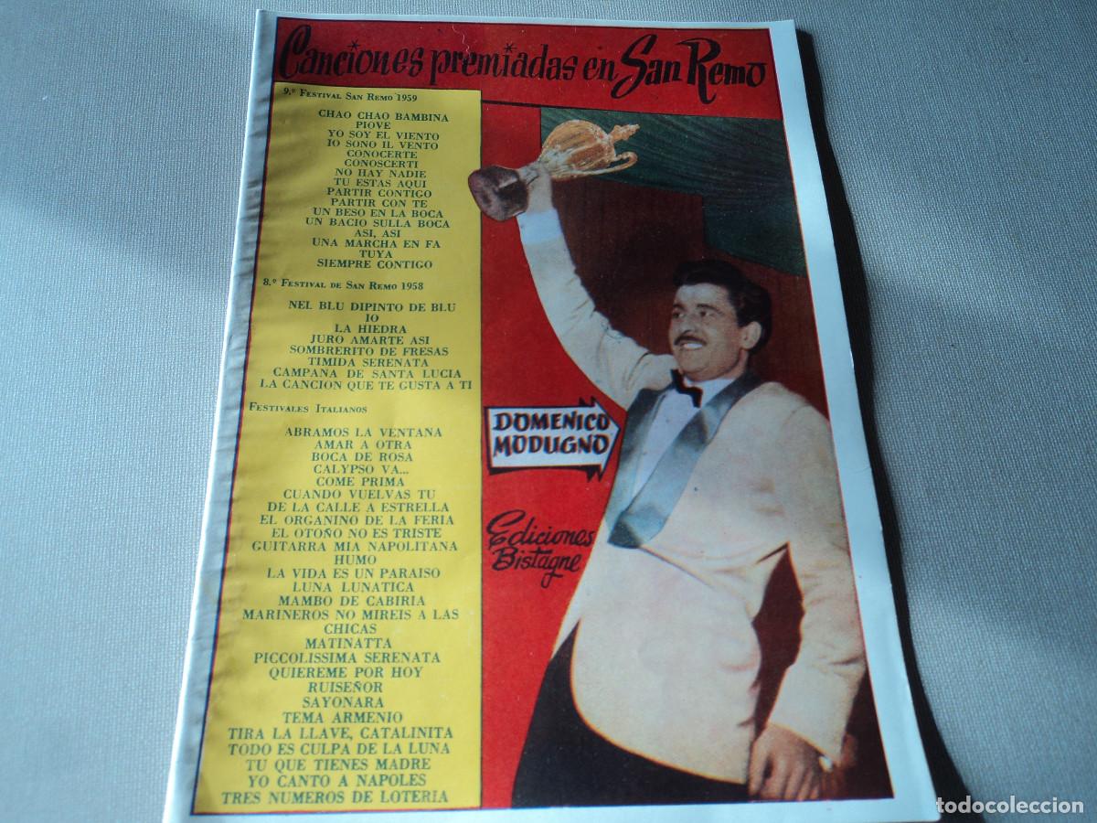 Catalogues de Musique: cancionero canciones premiadas en SAN remo, 1958/59, ed. bistagne domenico modugno