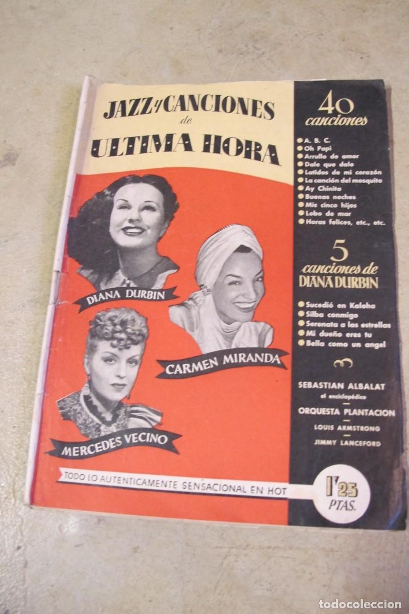 Catalogues de Musique: JAZZ Y CANCIONES DE ULTIMA HORA. DIANA DURBIN , CARMEN MIRANDA, MERCEDES VECINO. 40 CANCIONES.