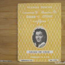 Catálogos de Música: NUEVOS DISCOS-COLUMBIA-ALHAMBRA-DECCA-LONDON-LILIAN DE CELIS-AÑO 1956-CATALOGO PUBLICIDAD-(K-8532)