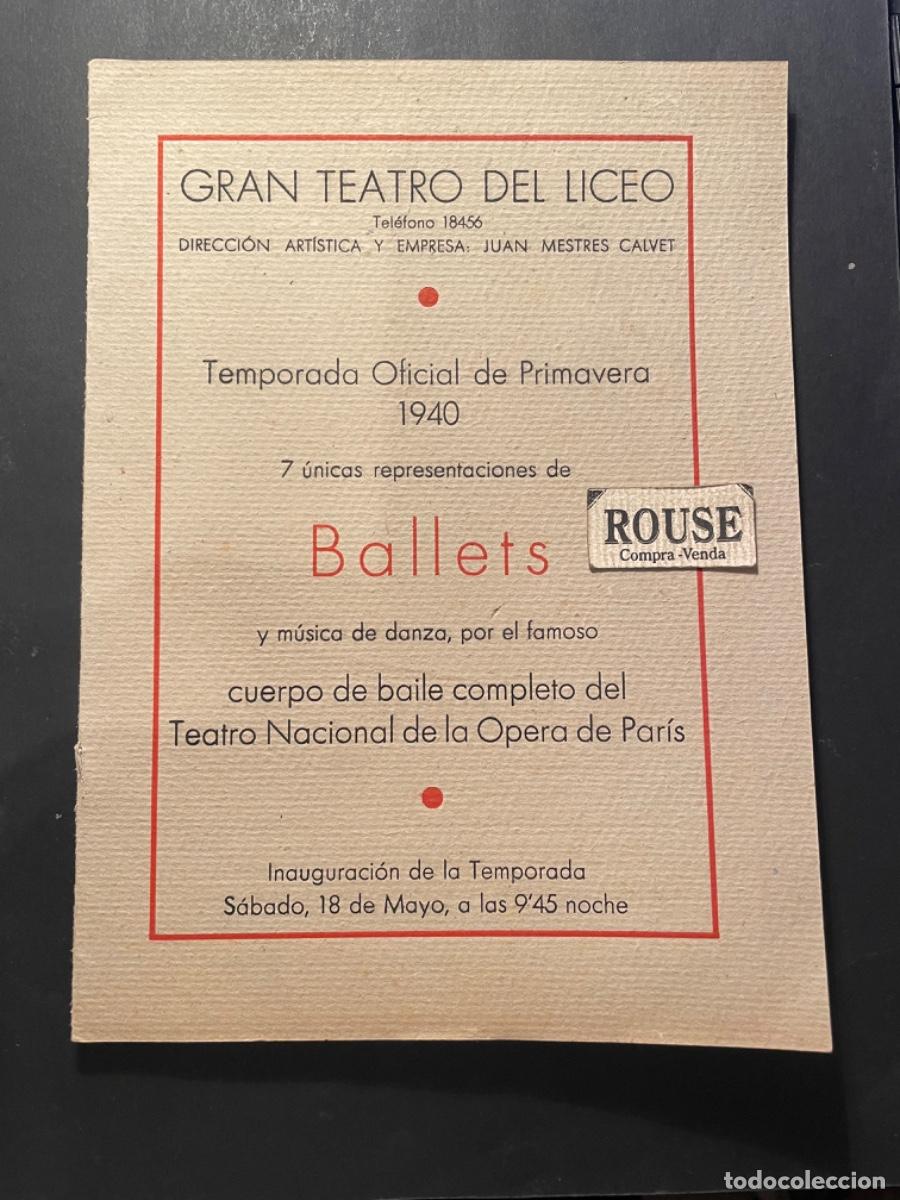 Cat&aacute;logos de M&uacute;sica: GRAN TEATRO DEL LICEO PROGRAMA TEMPORADA OFICIAL DE PRIMAVERA 1940 7 UNICAS REPRESENTACIONES BALLETS